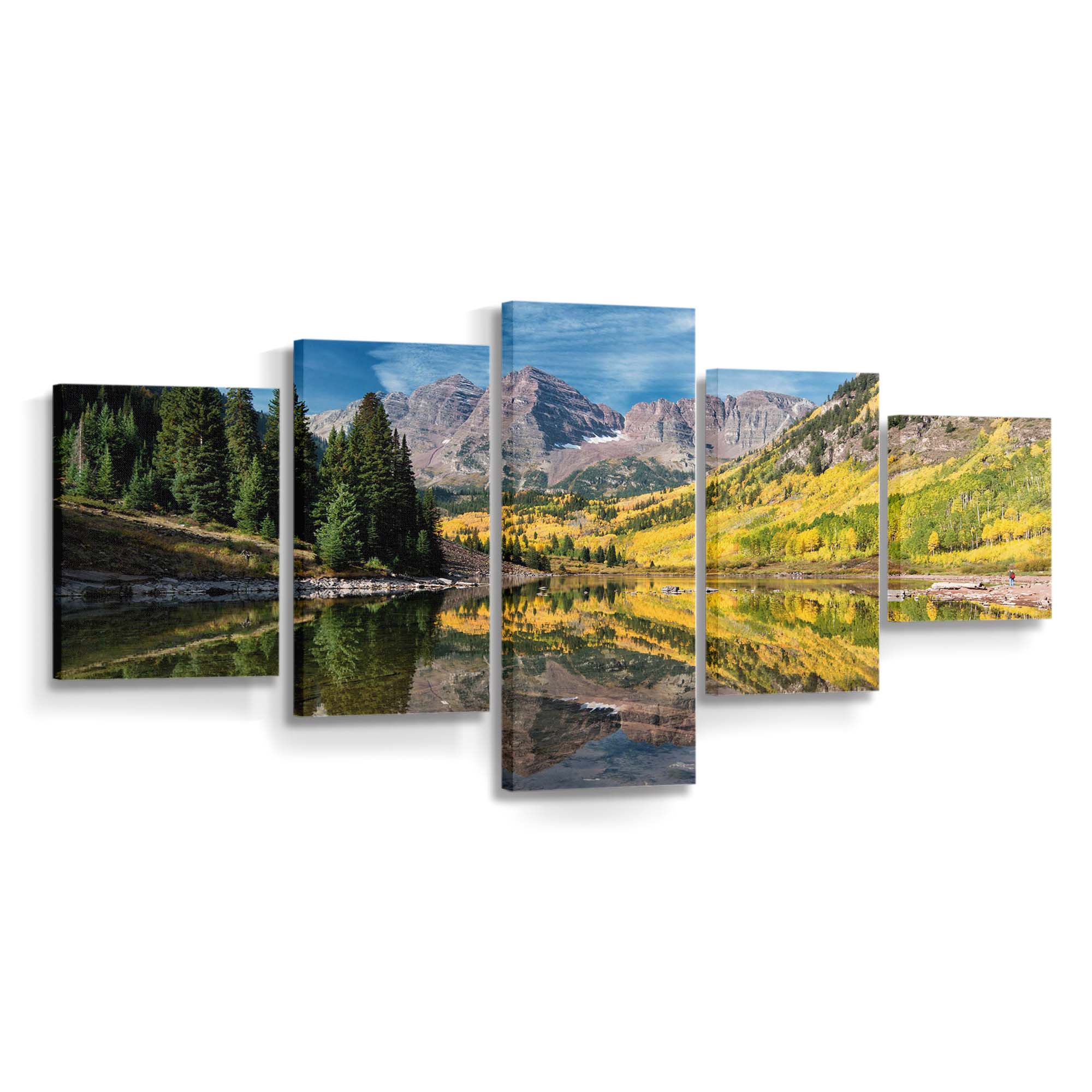 Kastanienbrauner Lake Colorado Espenbäume Herbst - Leinwandbild maroon lake colorado aspen trees autumn wallpaper