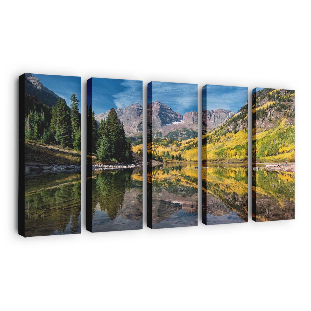 Kastanienbrauner Lake Colorado Espenbäume Herbst - Leinwandbild maroon lake colorado aspen trees autumn wallpaper