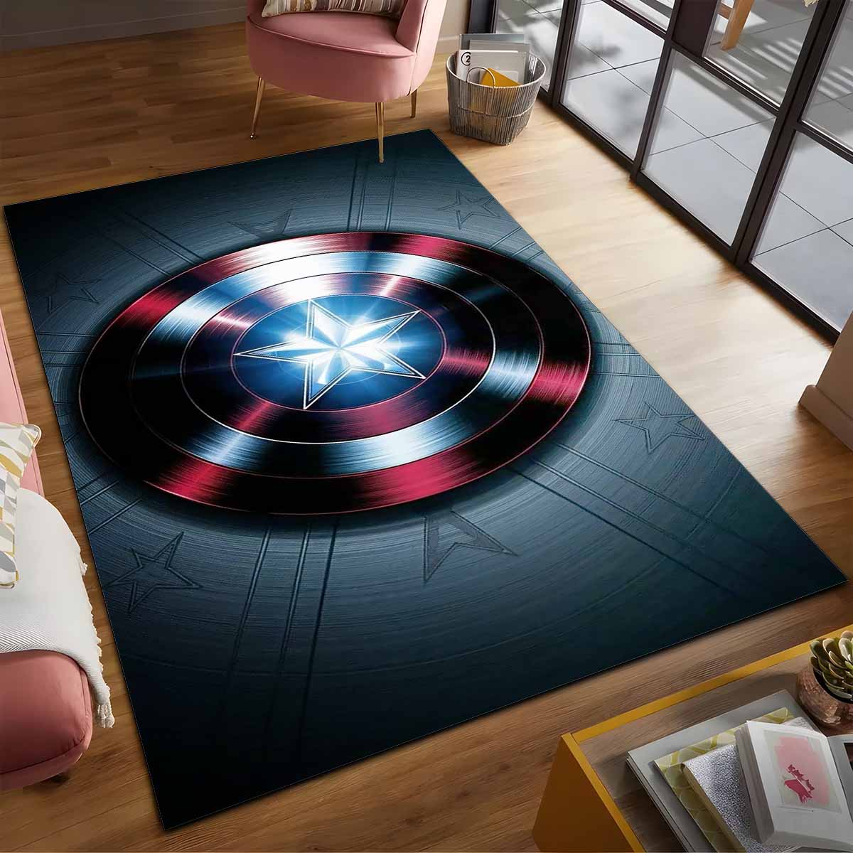 Captain America Schild 5 Teppich, Strapazierfähiges Material für den täglichen Gaming-Einsatz 5 captain america schild 5 teppich