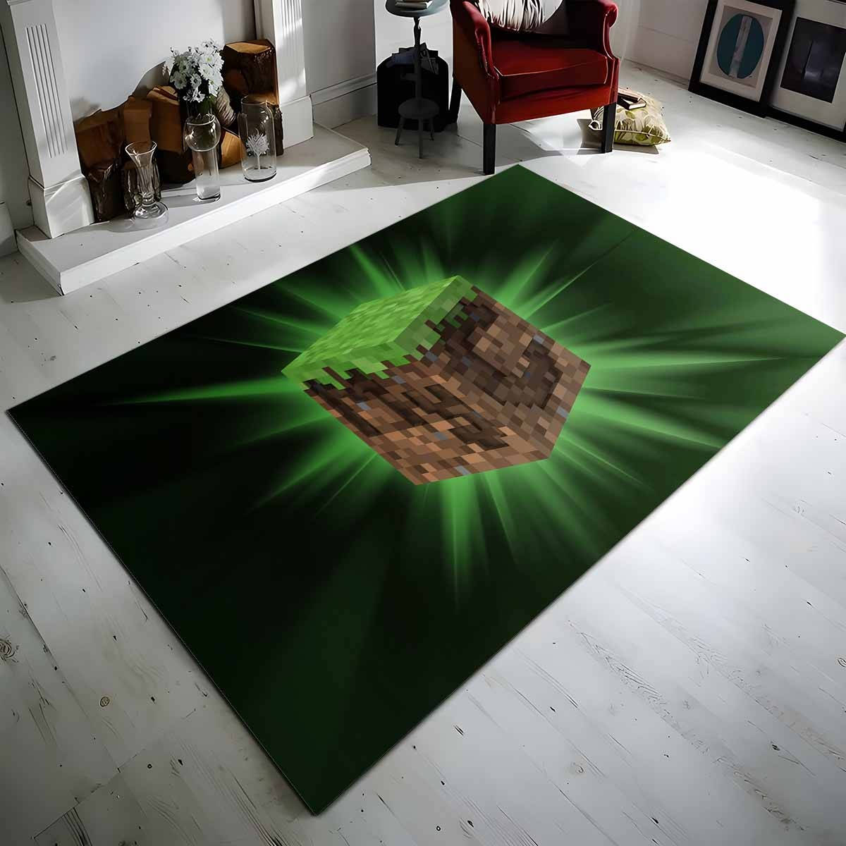 Minecraft Grasblock Teppich, Weicher Spielteppich für kleine Minecraft Fans minecraft grasblock teppich