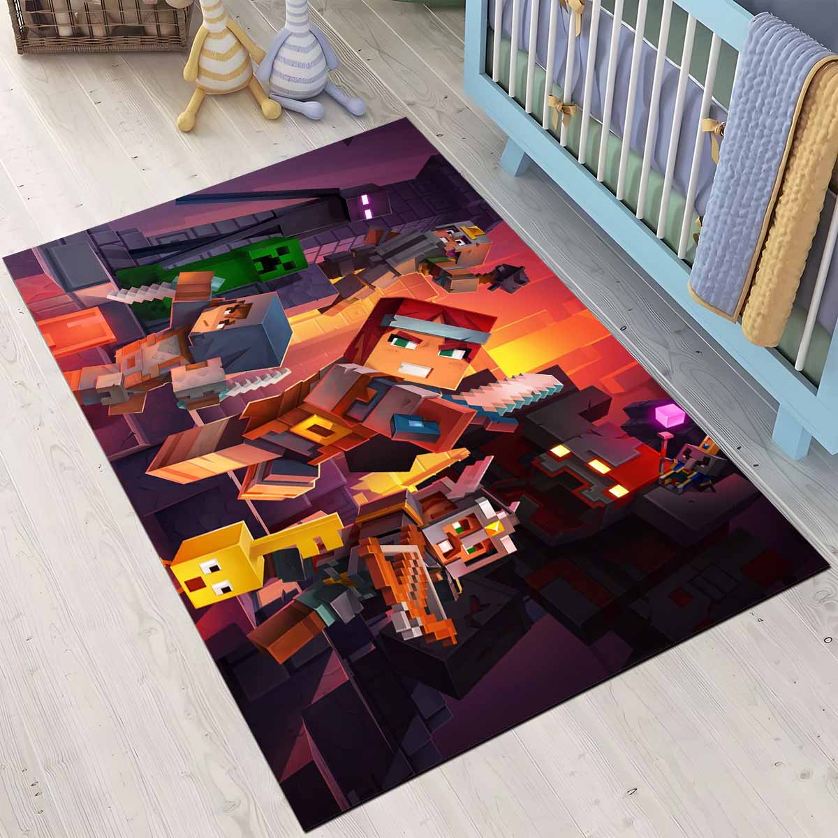 Alle Minecraft-charaktere Im Nether-biomen-kampf Teppich, Hochwertiger Kinderteppich für echte Gamer alle minecraft charaktere im nether biomen kampf teppich