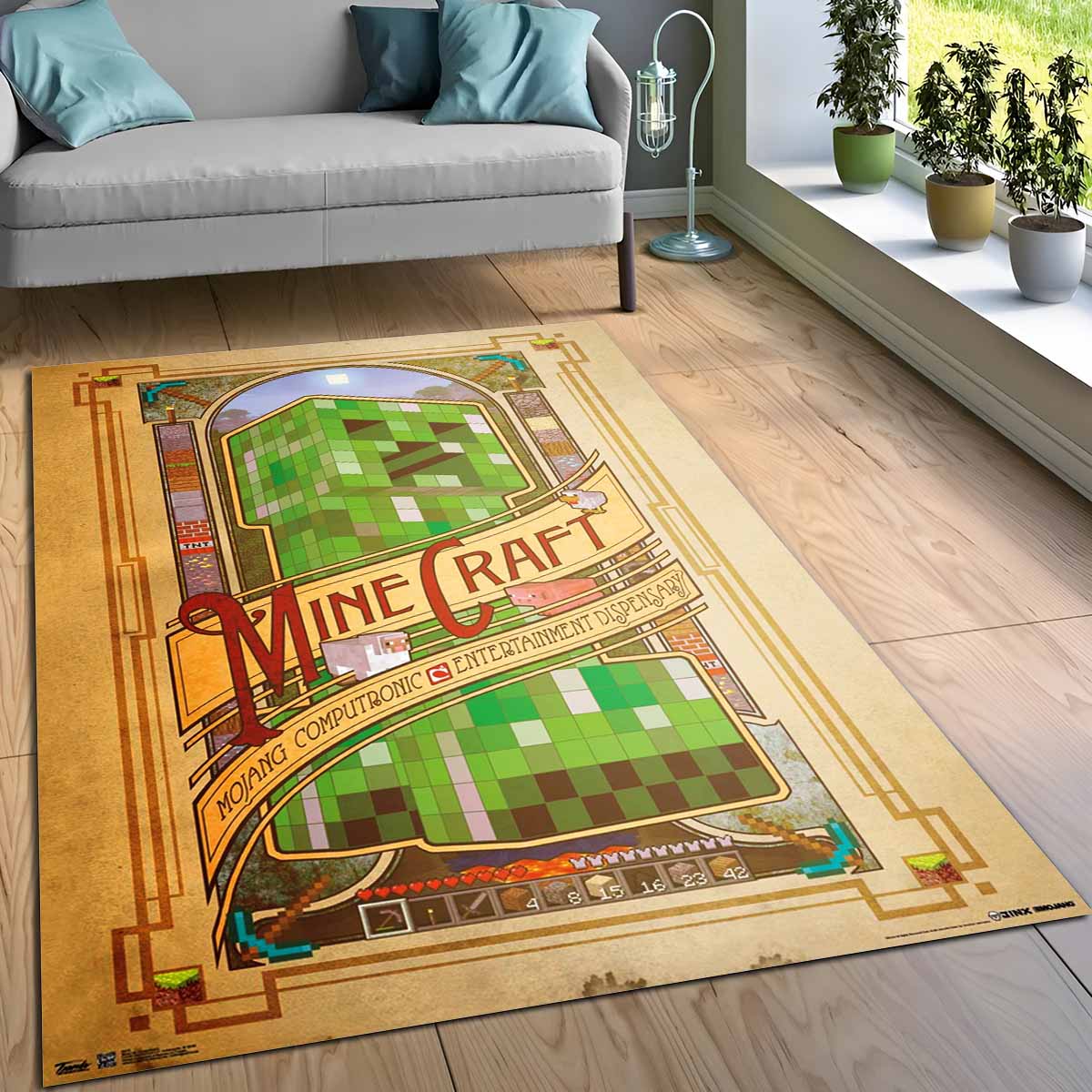 Minecraft Creeper Und Charaktere Teppich, Gaming Zimmer Teppich mit Pixel Muster minecraft creeper und charaktere teppich
