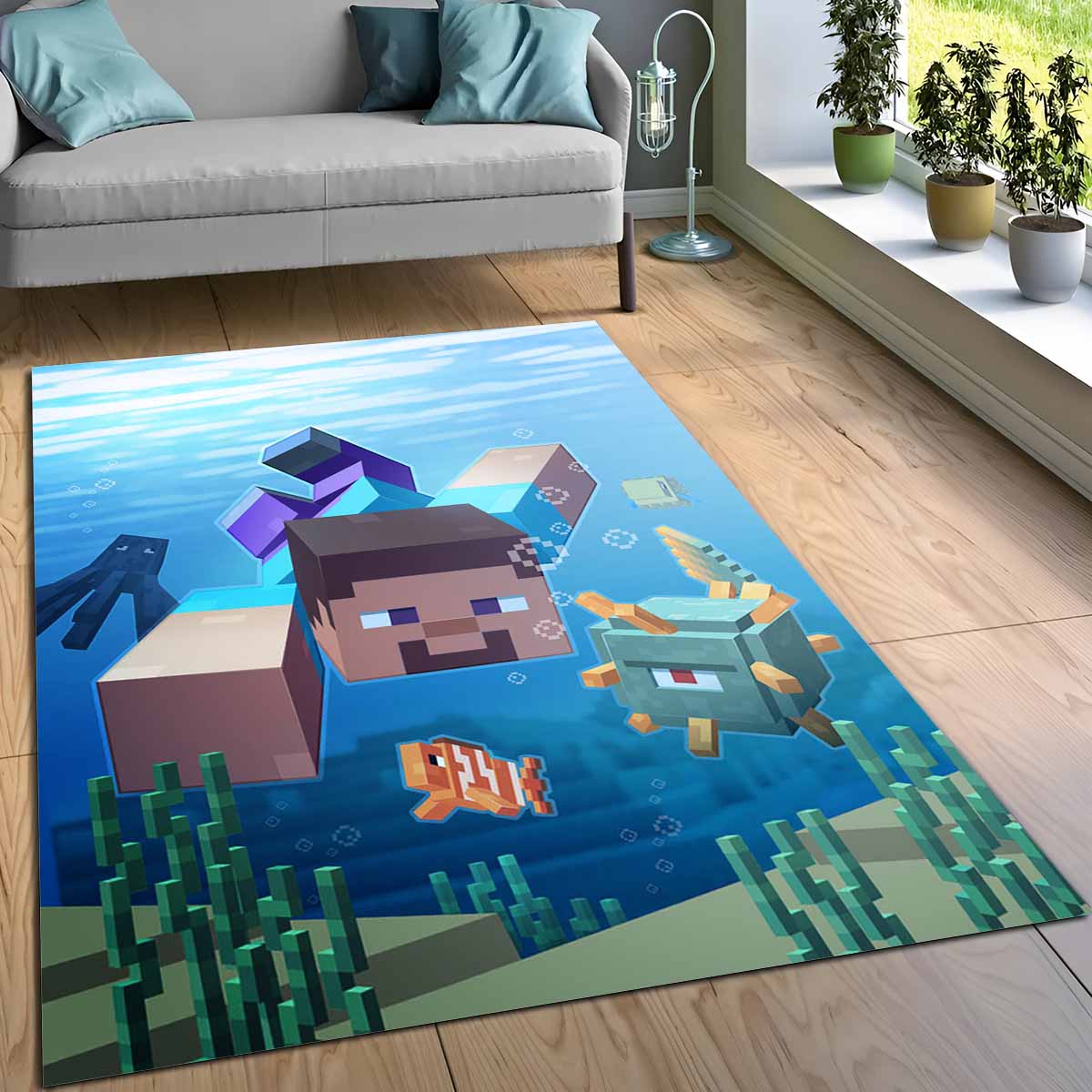 Minecraft Steve Unter Wasser Teppich, Minecraft Fanartikel Teppich fürs Spielzimmer minecraft steve unter wasser teppich