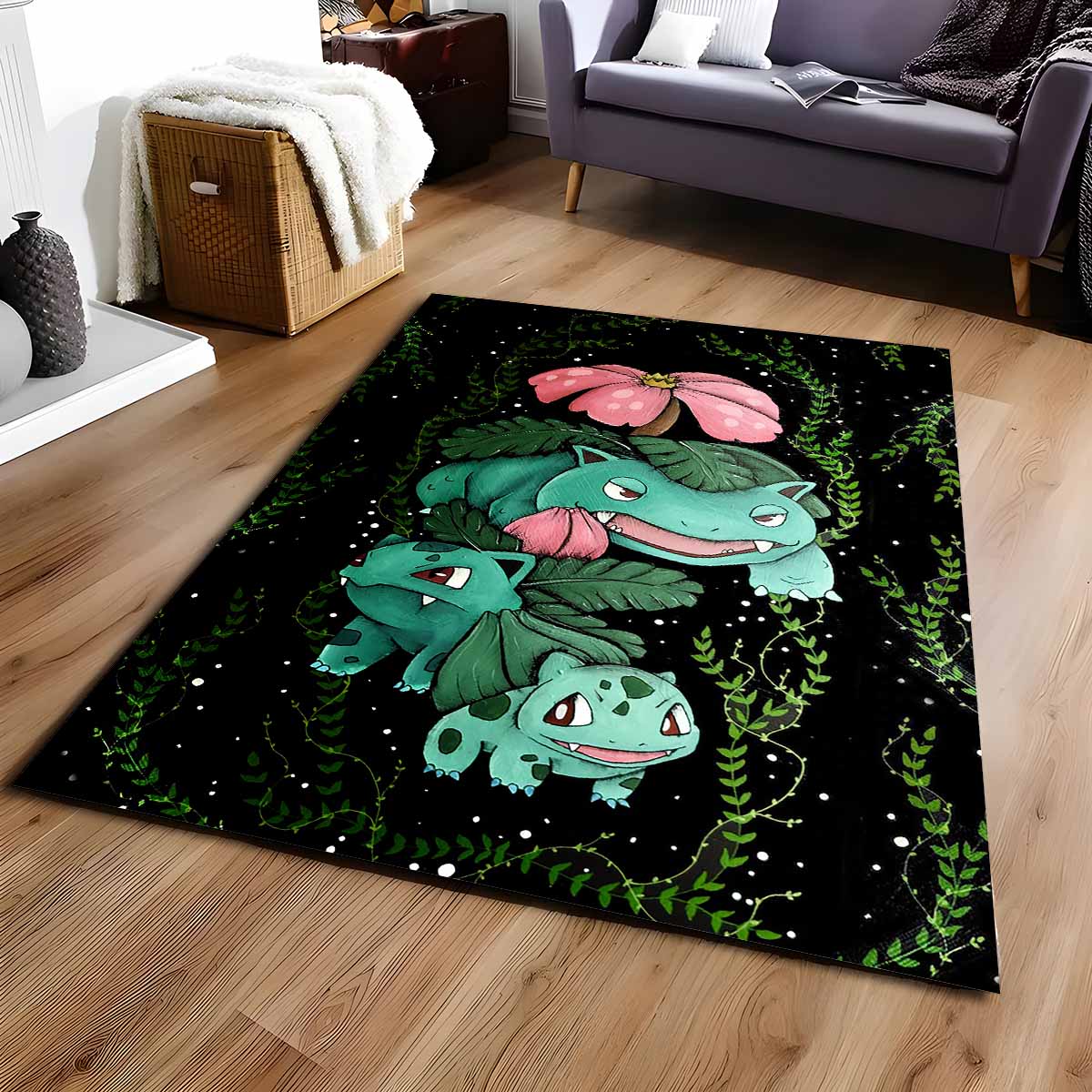 Bisasam-Pflanzen-pokmon-3-Teppich, Rutschfeste Gaming Matte mit fotorealistischem 3D-Druck bisasam pflanzen pokmon 3 teppich