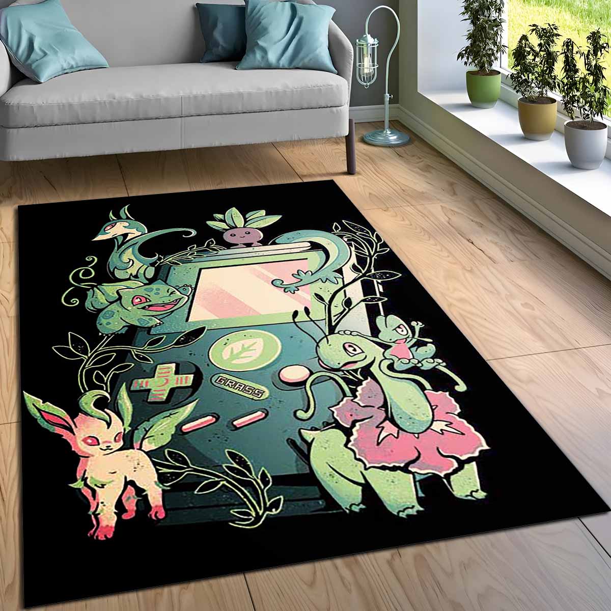 Bisasam-Pflanzen-pokmon-3-Teppich, Rutschfeste Gaming Matte mit fotorealistischem 3D-Druck 5 blatt pokmon teppich